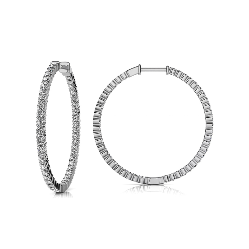 14 Karat White Gold And Diamond Inside Out Hinged Hoop 14 Karat White Gold And Diamond Inside Out Hinged Hoop