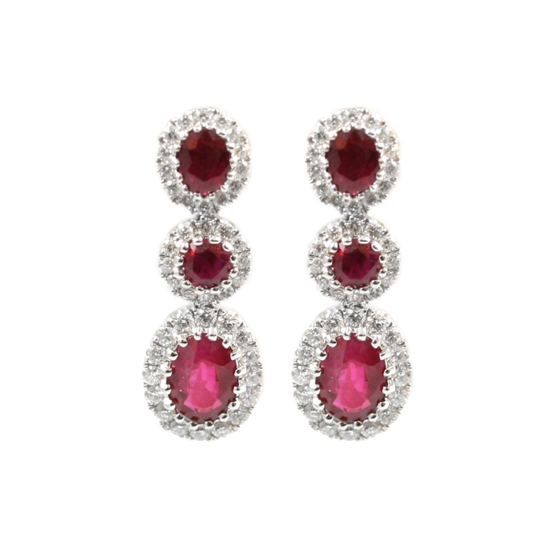 14 Karat White Gold Hinged Ruby And Diamond Earrings Dre02197
