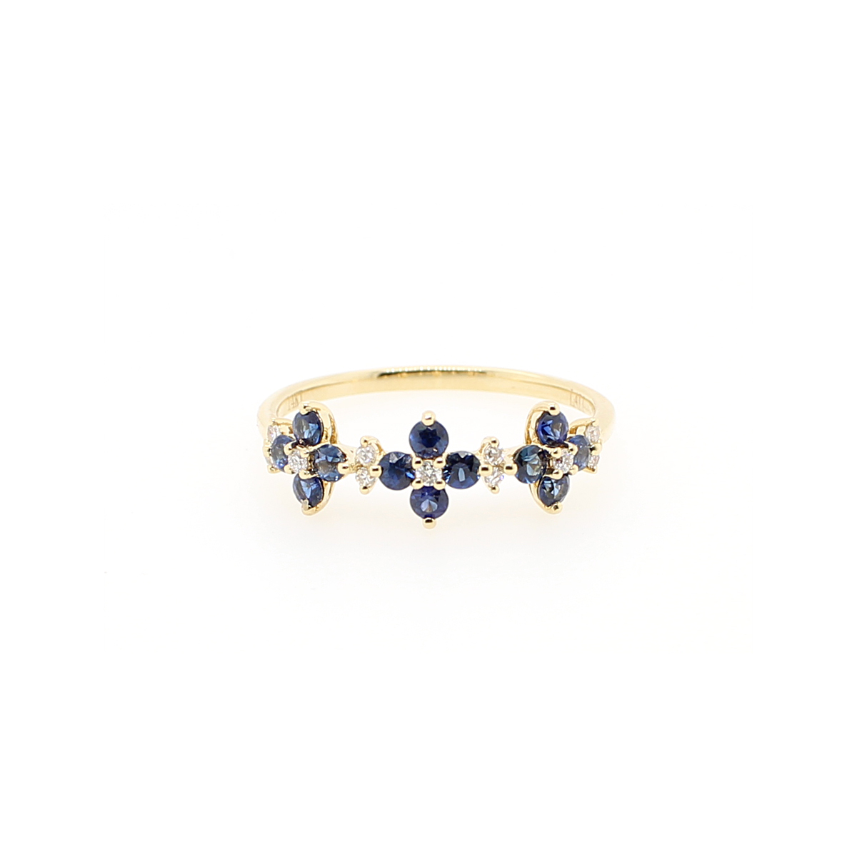 Yellow Gold Sapphire and Diamond Flower Ring