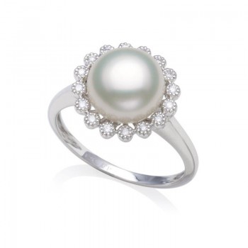 Freshwater Pearl and Diamond Ring