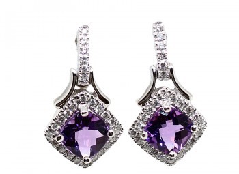 Vintage 14 Karat White Gold Amethyst And Diamond Earrings