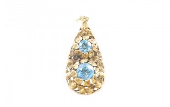 Vintage 14 Karat Yellow Gold Pear-Shape Blue Zircon Pendant