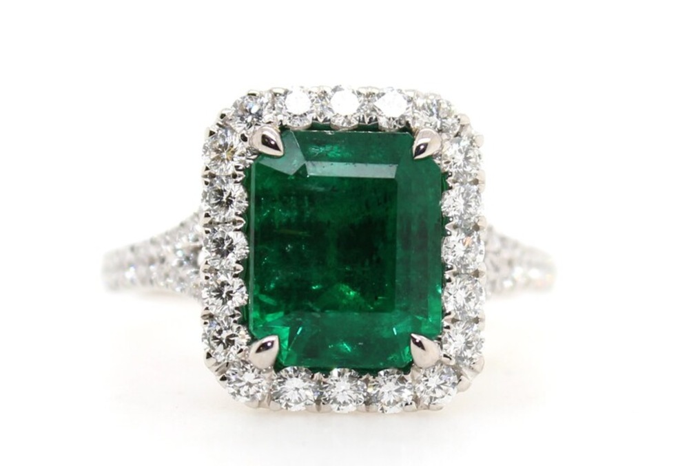 Diamond and Emerald Engagement Ring