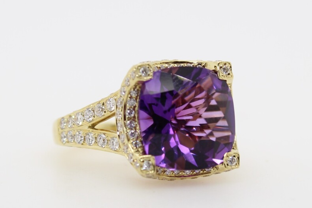 Gold Diamond and Amethyst Engagement Ring