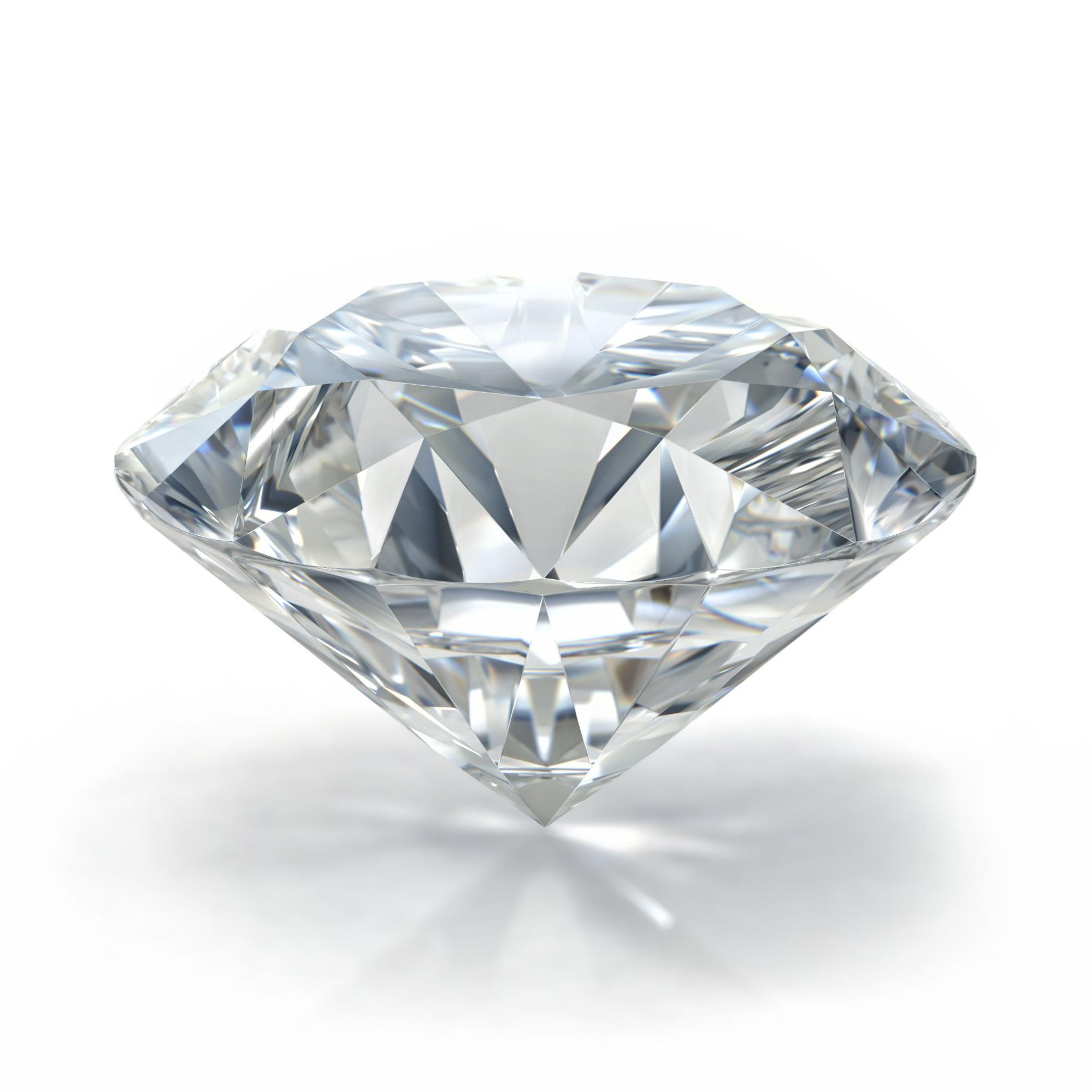 A large diamond sits alone against a white background, demonstrating excellent diamond quality.