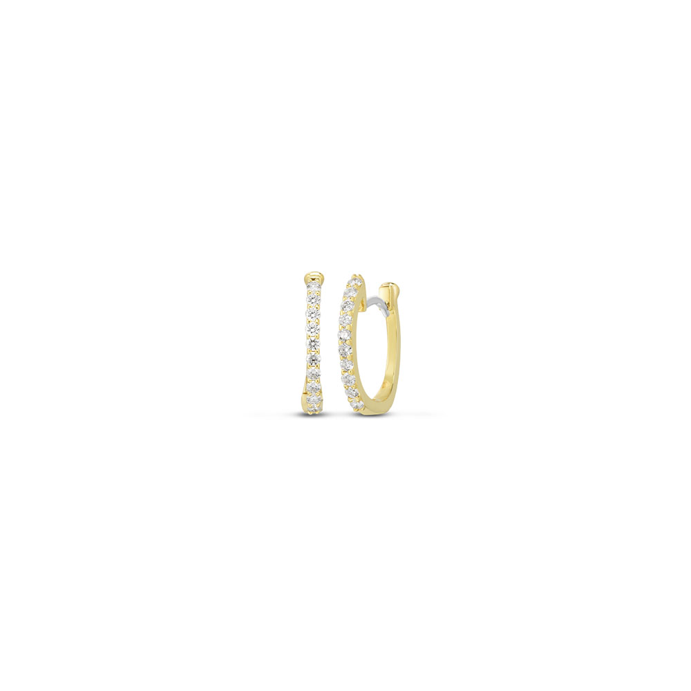 Roberto Coin One (1) Pair Of Eighteen Karat Yellow Gold Baby Hinged Hoop Diamond Earrings Measuring 12Mm In Diameter