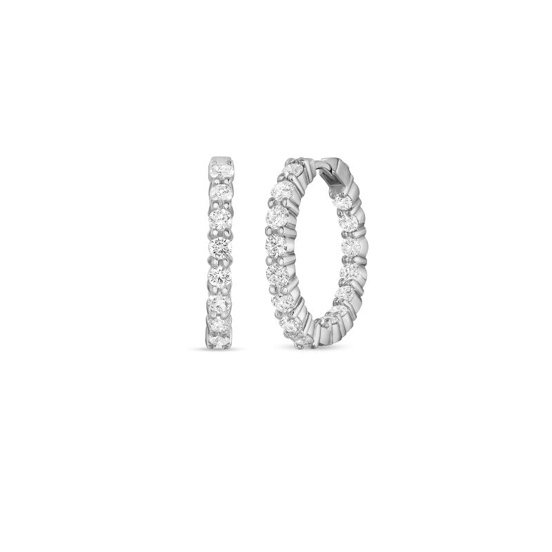 Roberto Coin Eighteen Karat White Gold Inside Out Diamond Hinged Hoop Earrings
