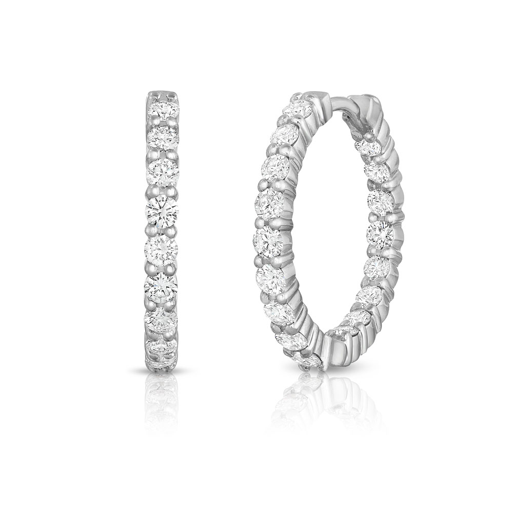 Roberto Coin 18K  White Gold Inside Out Diamond Hinged Hoop Earrings