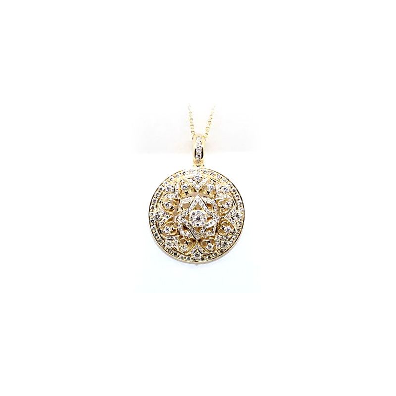 Vintage 18 Karat Yellow Gold Diamond Circle Pendant Necklace