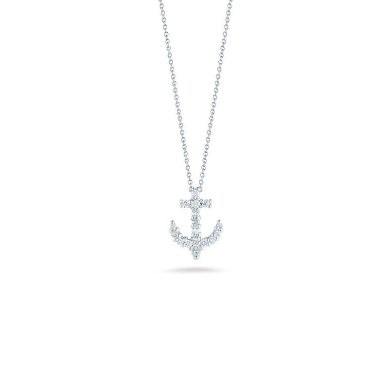 Roberto Coin 18K White Gold Tiny Treasures Diamond Anchor Necklace 18 Inches