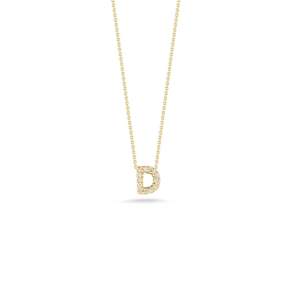 Roberto Coin 18  Karat Yellow Gold Diamond Love Letter Necklace Suspended On An Eighteen Karat Yellow Gold Oval Link Chain Measuring 18 Inches Adjustable To 16 Inches