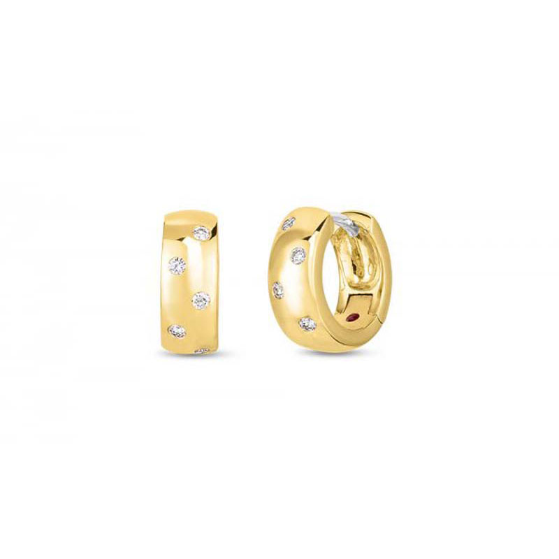 Roberto Coin Eighteen Karat Yellow Gold Classic Diamond Small Huggie Earrings