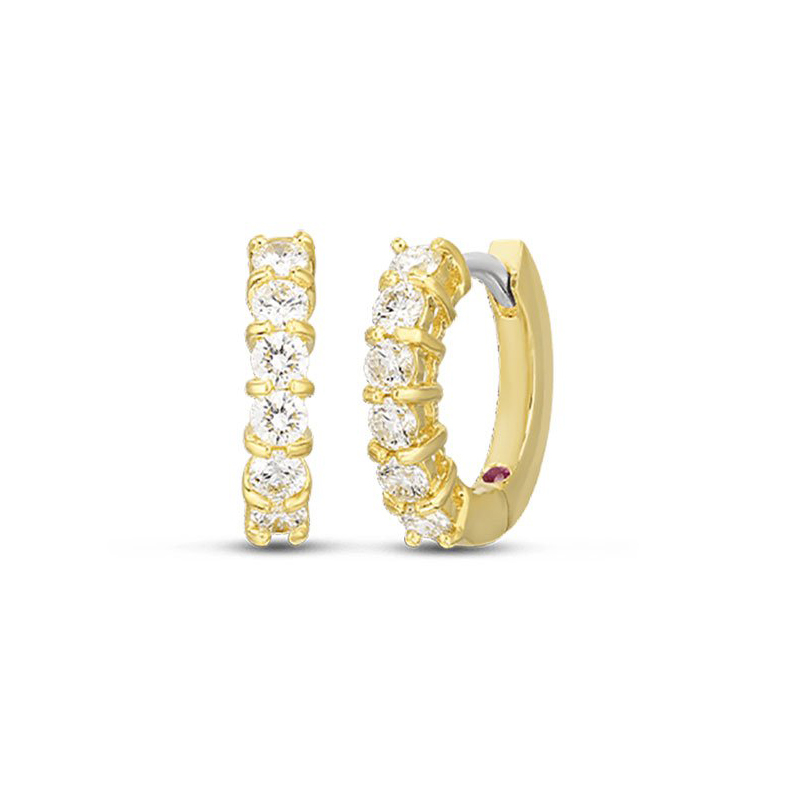Roberto Coin Eighteen Karat White Gold Single Line Diamond Hinged Huggie Earrings From The Perfect Diamond Hoop