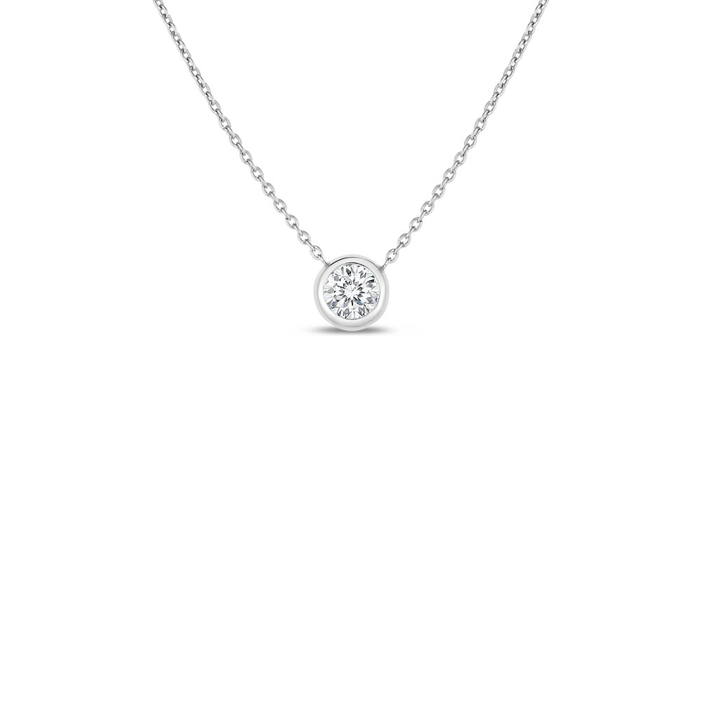 Roberto Coin Eighteen Karat White Gold Diamond Solitaire Necklace Having An Oval Link Chain Measuring 18 Inches Long Adjustable To 16 Inches