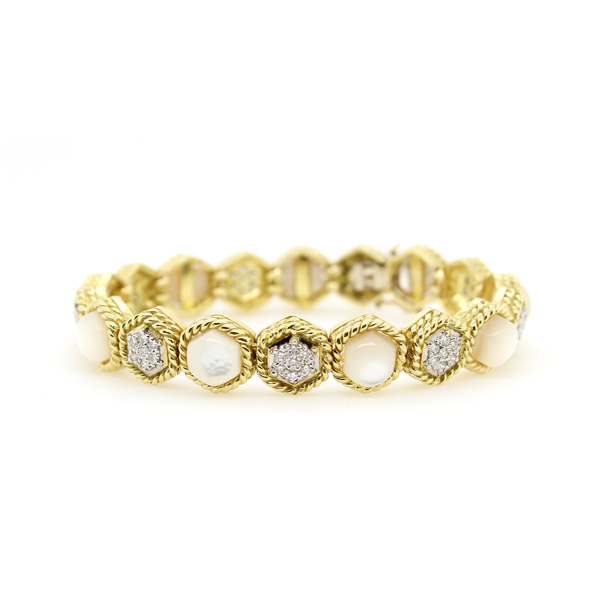 Estate Mother Of Pearl And Diamond Bracelet