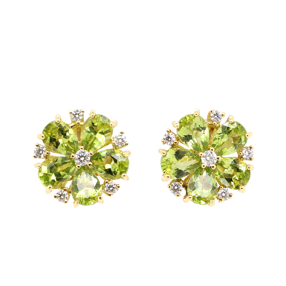 Estate Valentin Margo 18 Karat Yellow Gold Peridot And Diamond Earrings