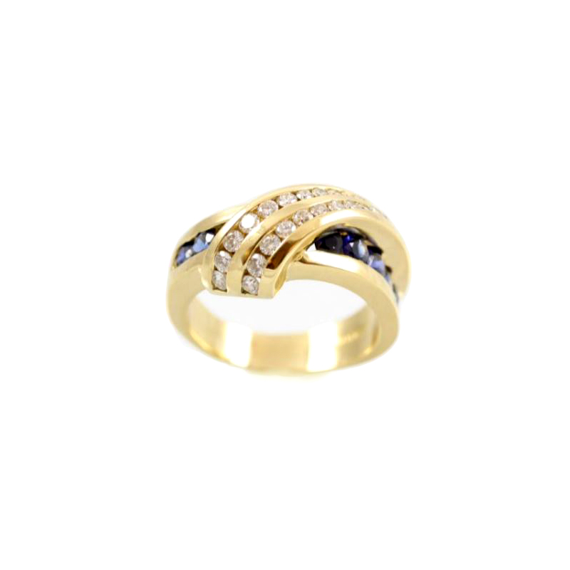 Estate Charles Krypell 18 Karat Yellow Gold Diamond And Sapphire Ring