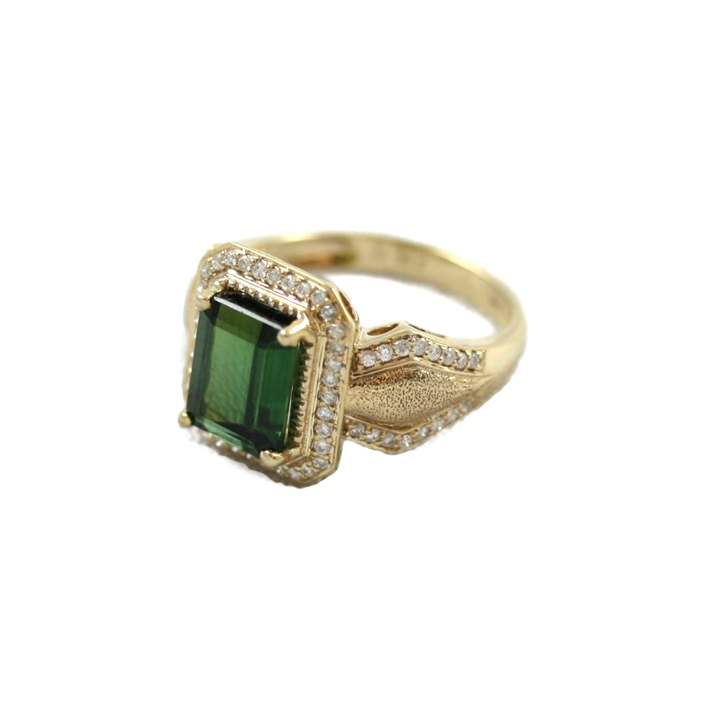 Estate 14 Karat Yellow Gold Chrome Tourmaline & Diamond Ring