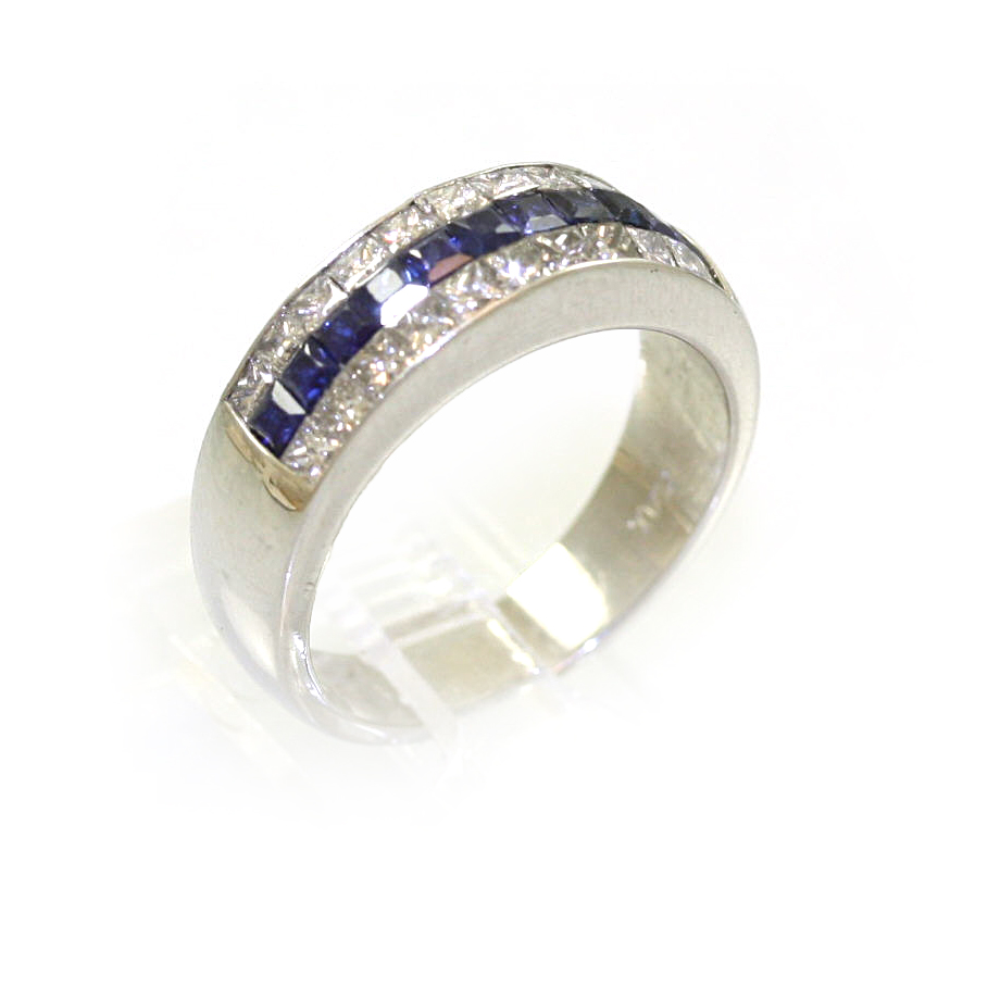 Estate Platinum Diamond And Blue Sapphire Ring