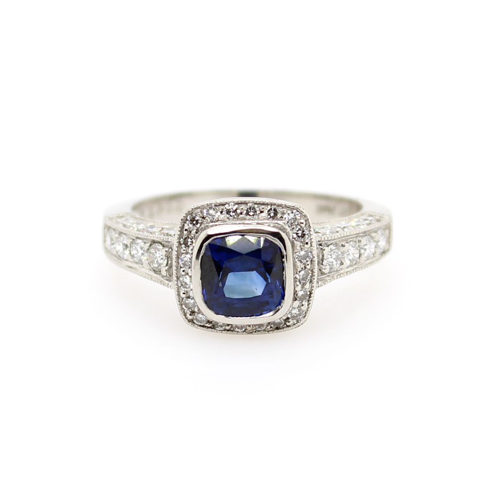 Estate Platinum Diamond And Sapphire Ring