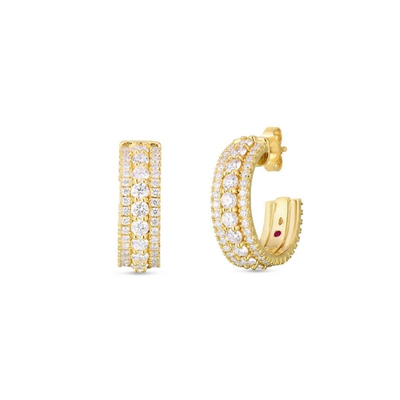 Roberto Coin 18 Karat Yellow Gold Siena 3 Row Diamond Hoop Earrings