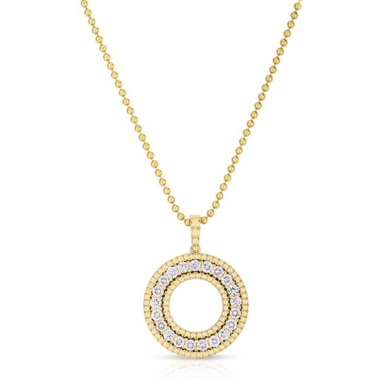 Roberto Coin 18 Karat Yellow Gold Diamond Circle 25mm Pendant  Necklace