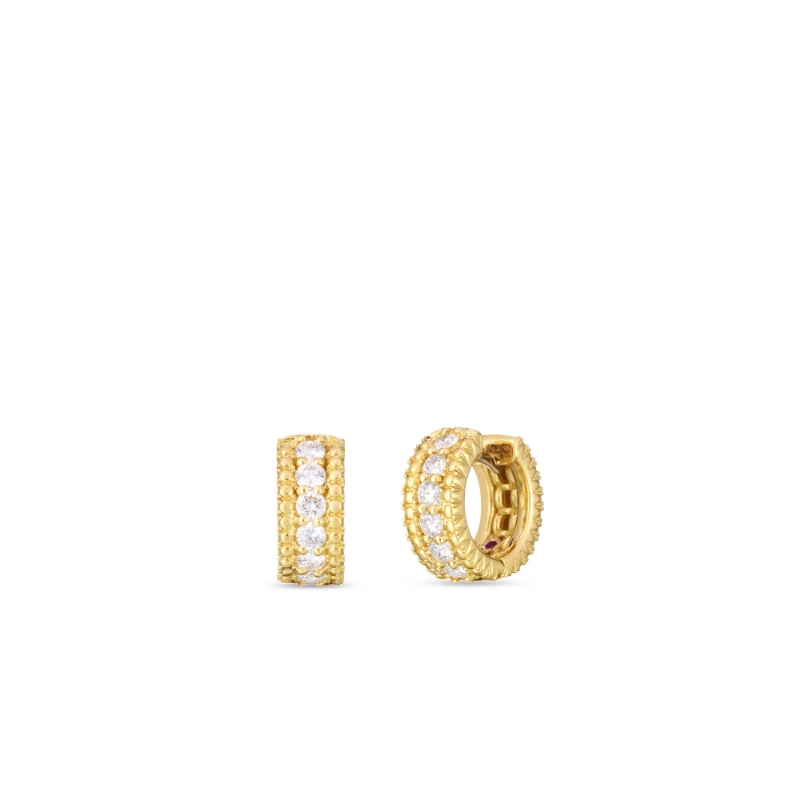 Roberto Coin 18 Karat Yellow Gold Siena Diamond Huggy Hoop Earrings  12 Full Cut Diamond Total .80 Carat Si1-2 G-H