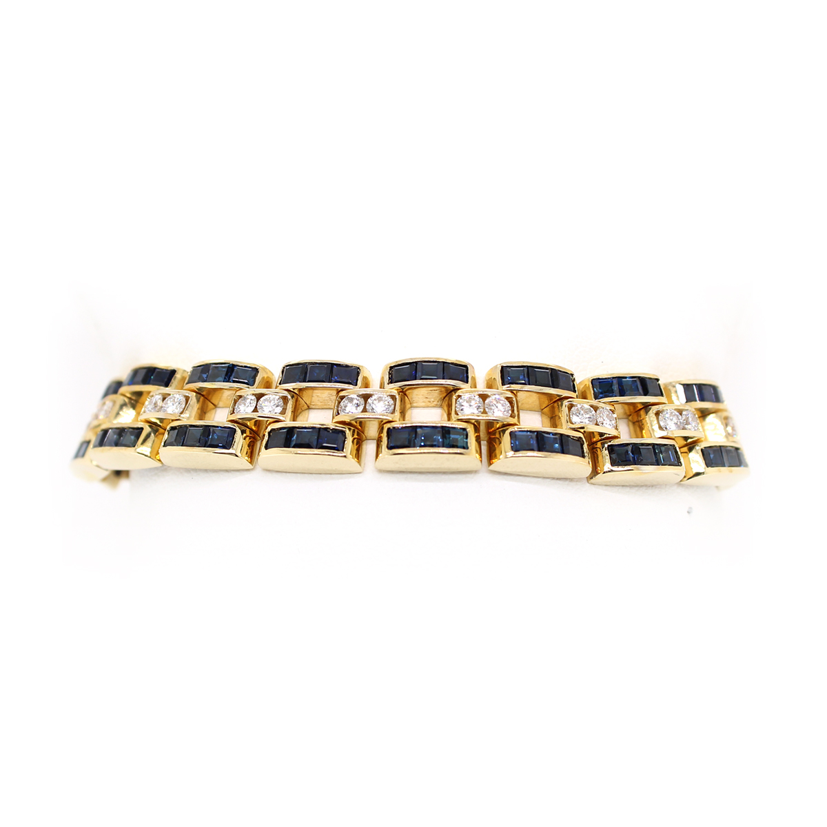 Vintage 18 Karat Yellow Gold Blue Sapphire and Diamond Bracelet