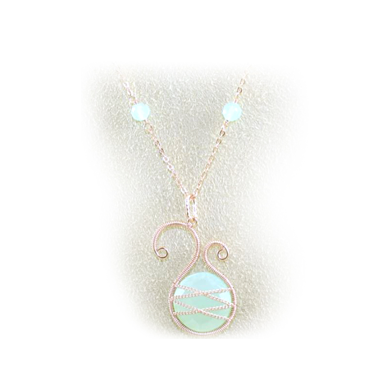 Rose Gold Over Sterling Silver Chalcedony Stone Pendant Suspended On A 18-20" Adjustable Oval Link Chain With 6 Round Chalcedony Bead Stations & A Lobster Clasp