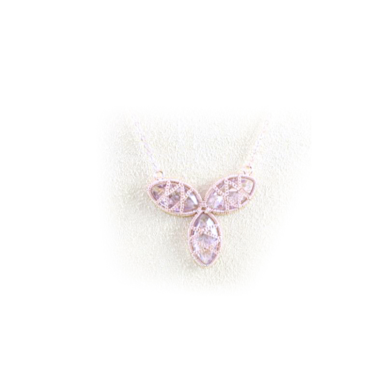 Rose Gold Over Sterling Silver Three Amethyst Floral Necklace