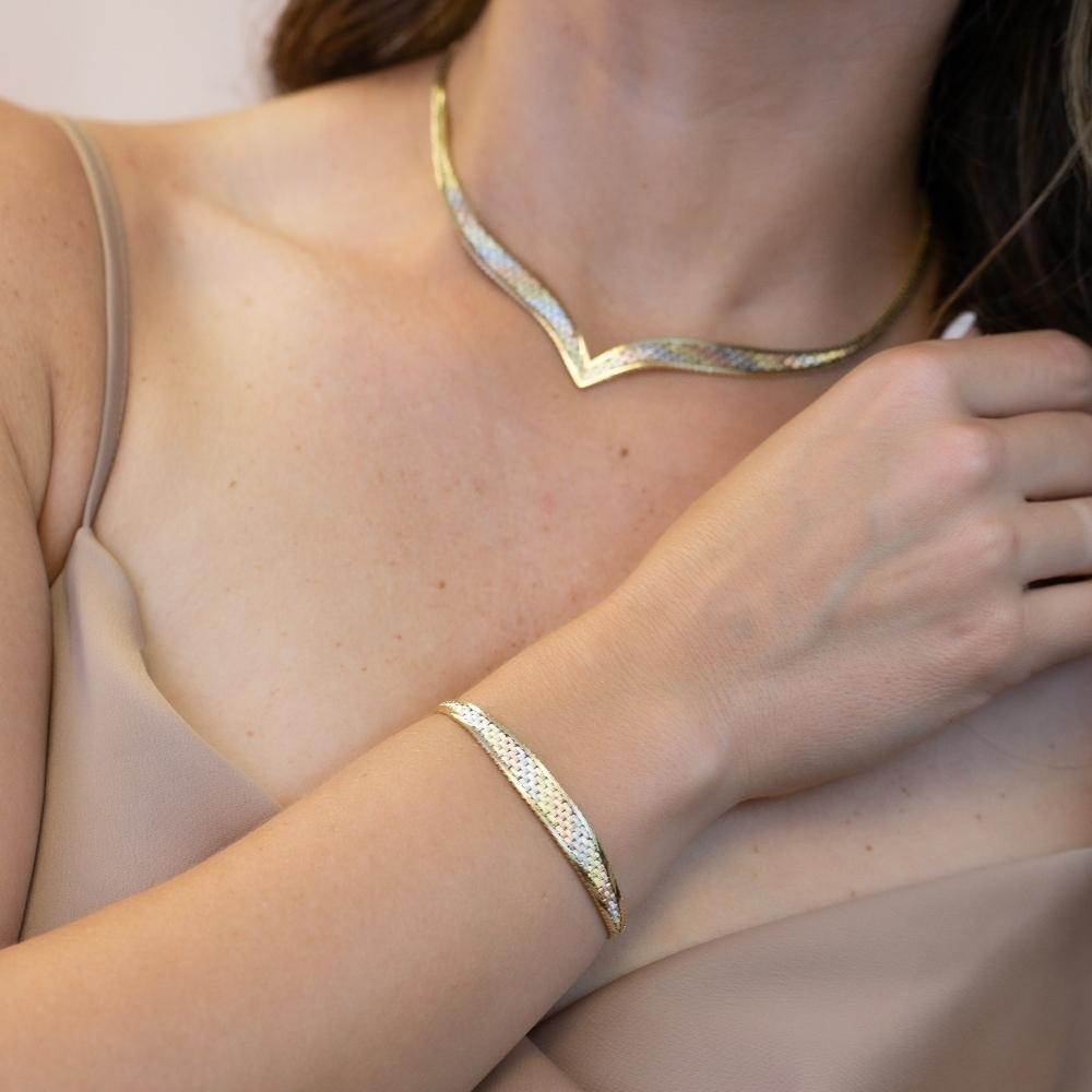 Estate 14 Karat Tri-Color Gold Tapered Woven Bracelet