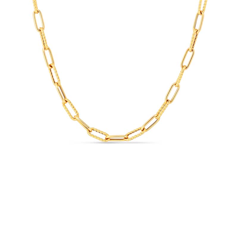 Robert Coin  eighteen karat yellow  gold paperclip necklace measuring 22