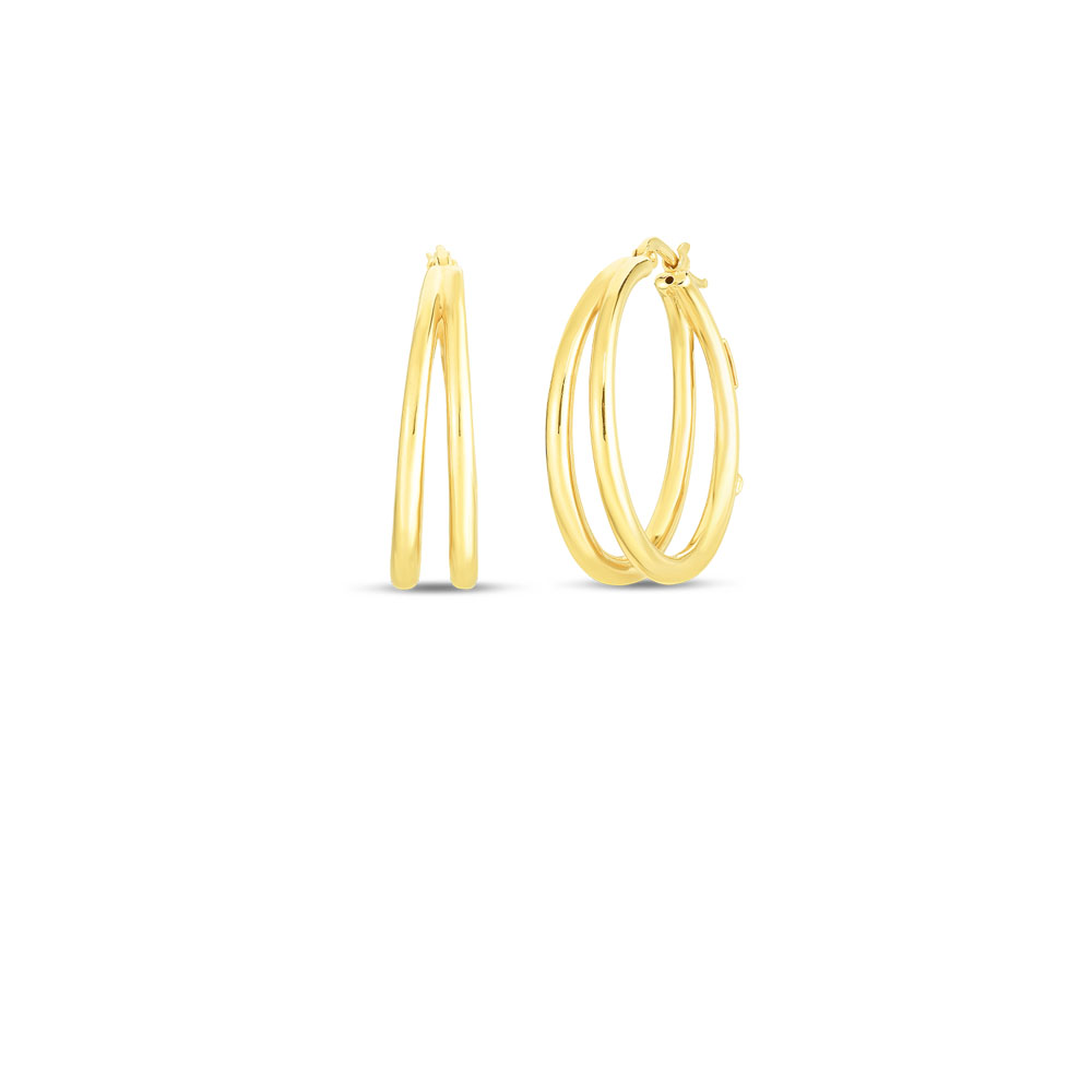 Roberto Coin Designer Gold Graduated Thin Double Hoop Earrings