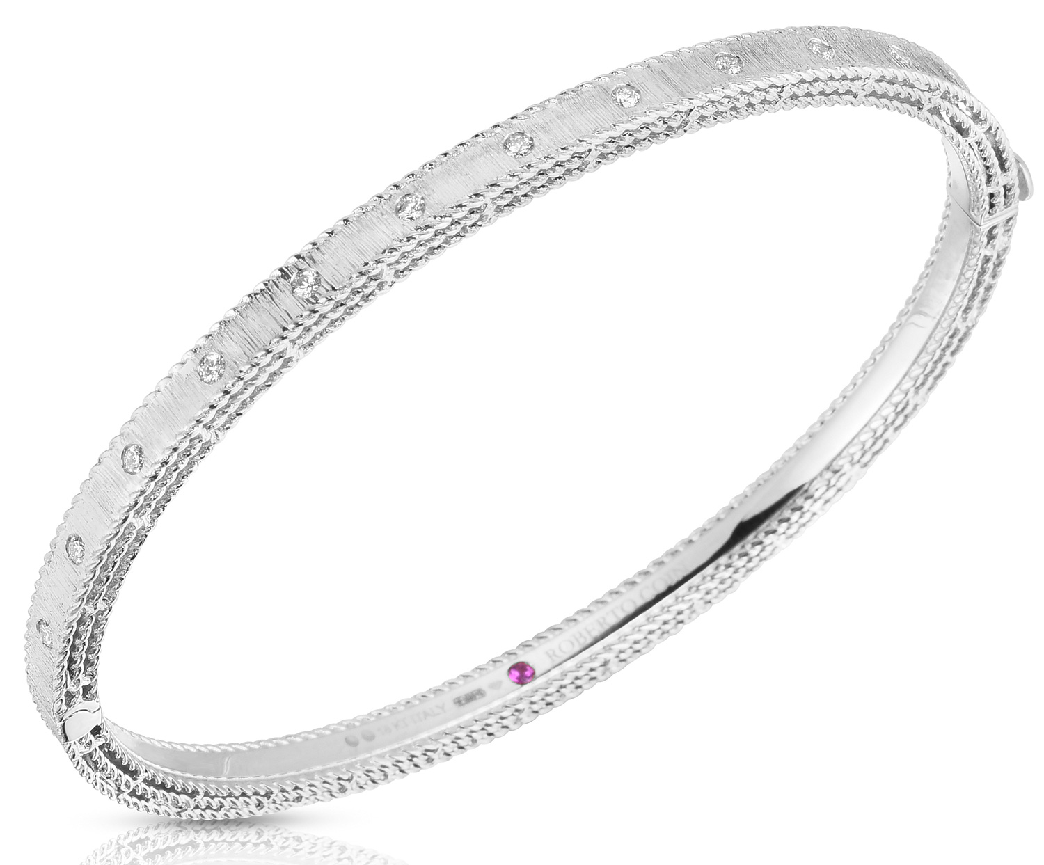 Roberto Coin 18 Karat White Gold Princess Collection Diamond Hinged Bangle