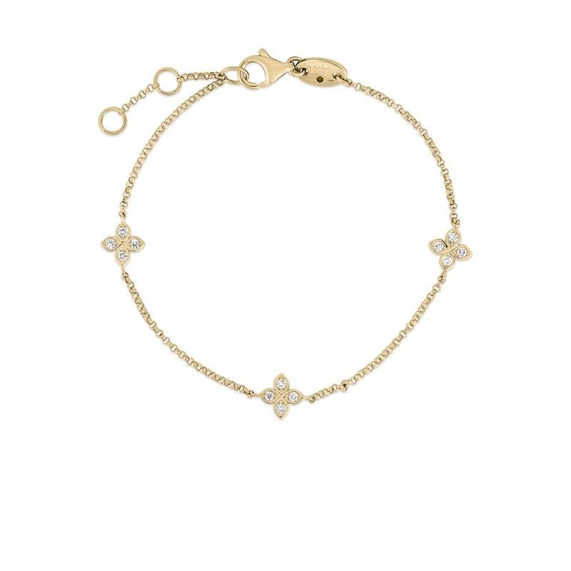 Roberto Coin 18 Karat Yellow Gold Love By The Inch 3 Station Flower Bracelet Measuring 7 Inches