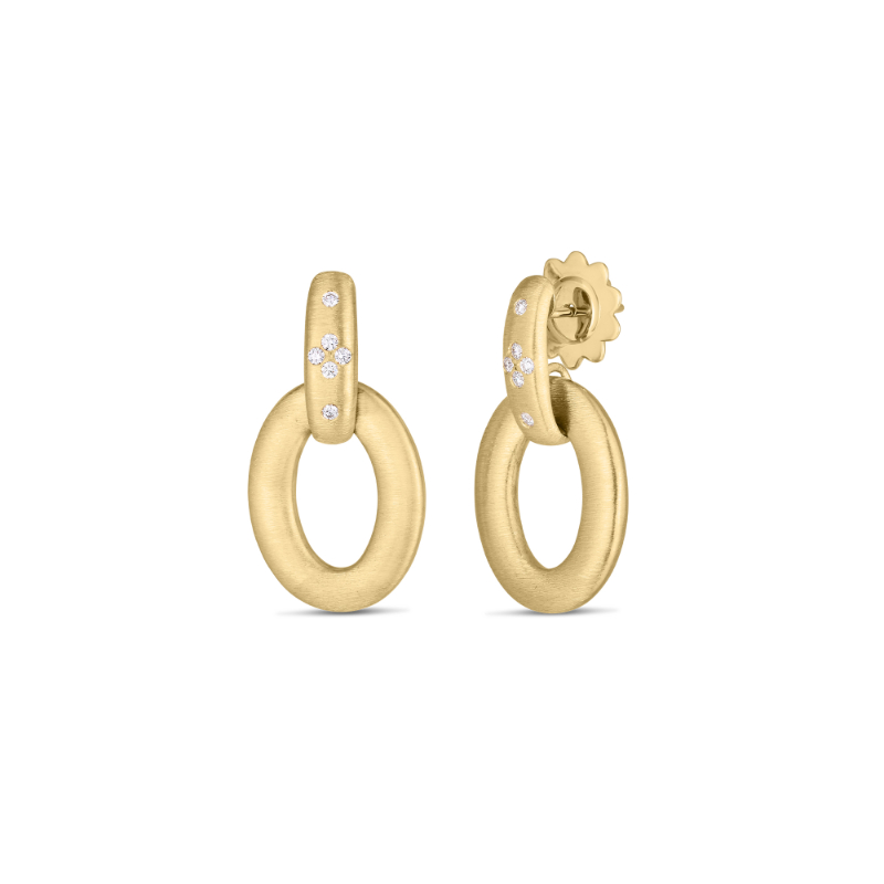 Roberto Coin 18K Yellow Duchessa Diamond Accent Satin Doorknocker Earrings  Diamonds= .10 carat  G-H color and SI1-2 for clarity.