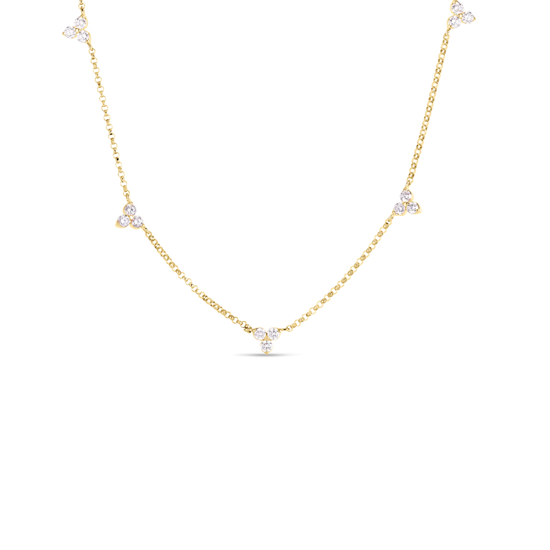 Roberto Coin 18 karat yellow gold diamond station necklace from the Diamonds by the Inch collection