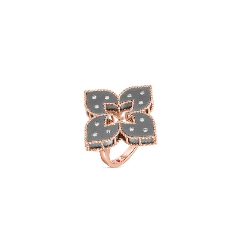 Roberto Coin 18 Karat Rose Gold Diamond Venetian Princess Cutout Flower Ring