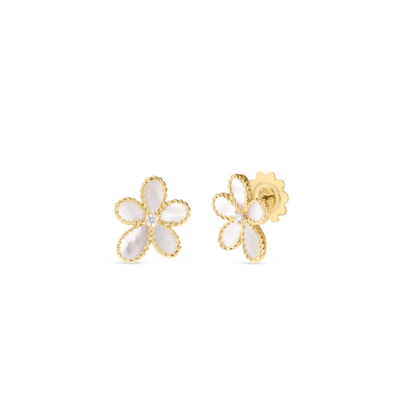 Roberto Coin Jasmine Mother Of Pearl And Diamond Earrings
