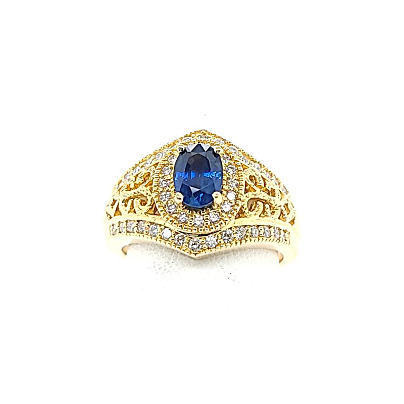 Vintage 14 Karat Blue Sapphire and Diamond Ring