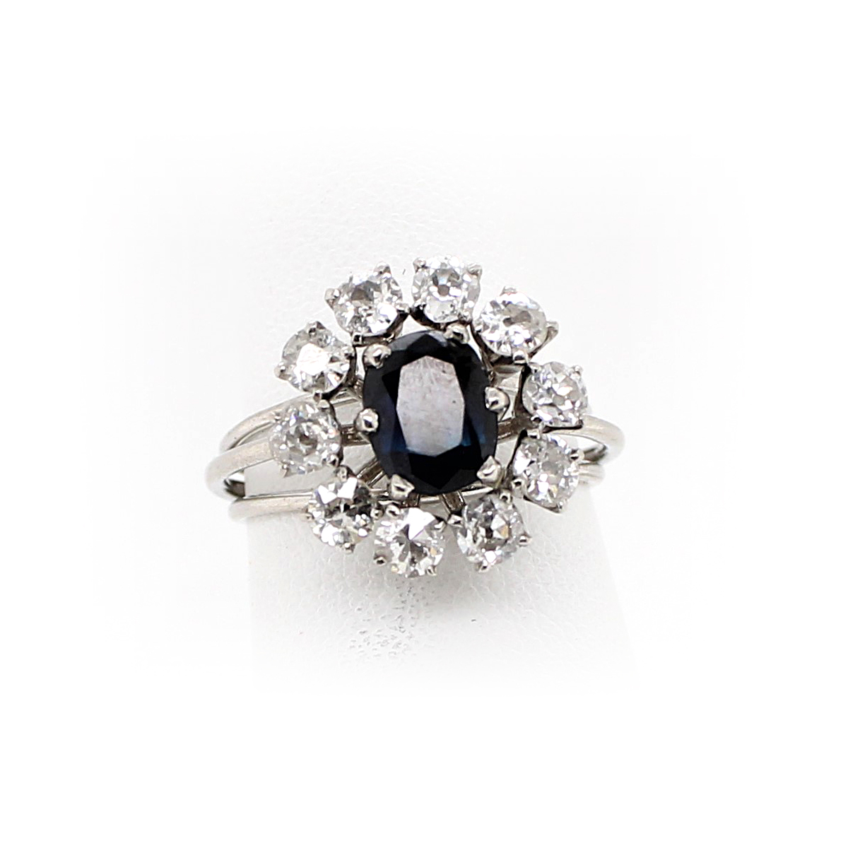 Vintage 18 Karat White Gold Blue Sapphire and Diamond Ring