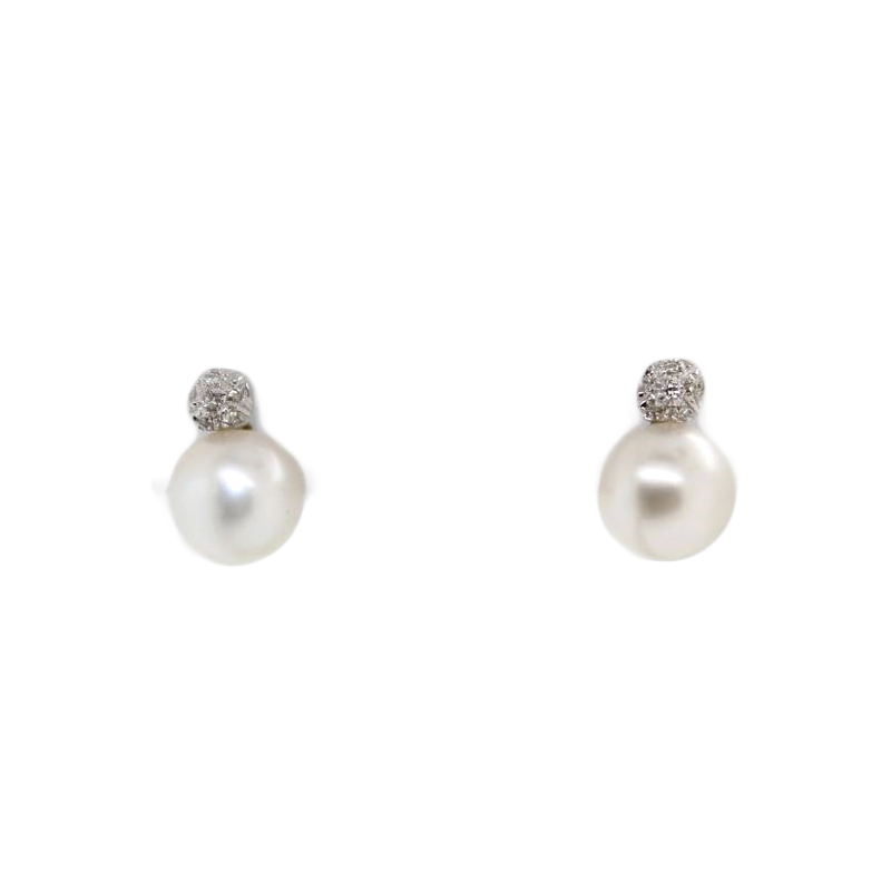 Vintage 18 Karat White Gold White Cultured Pearl and Diamond Earrings
