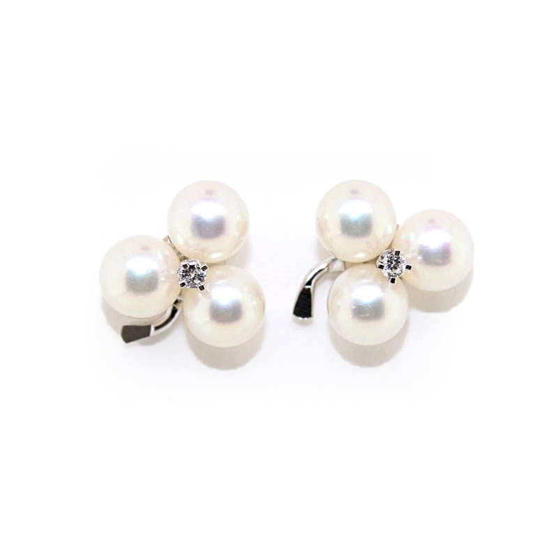 Vintage 14 Karat White Gold Cultured Pearl and Diamond Earrings