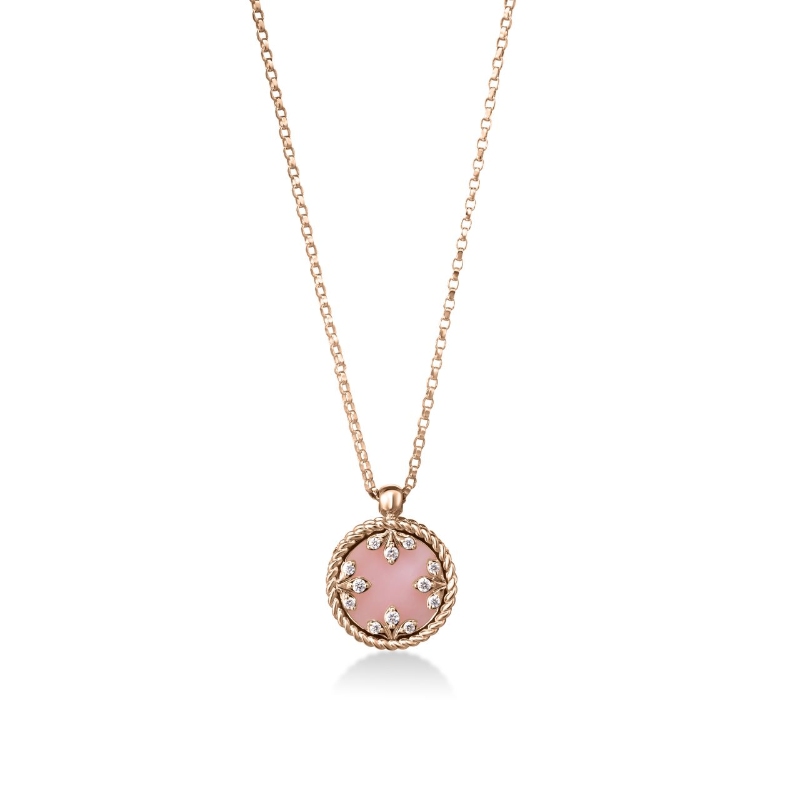 Roboerto Coin Pink Opal And Diamond Medallion Necklace Roboerto Coin Pink Opal And Diamond Medallion Necklace