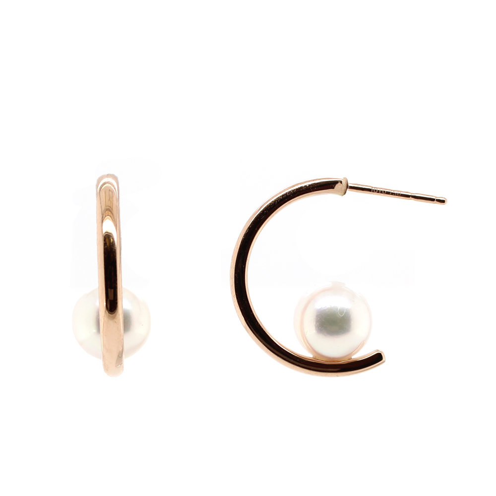 Mikimoto Lady's 18 Karat Rose Gold Pearl Hoop Earrings