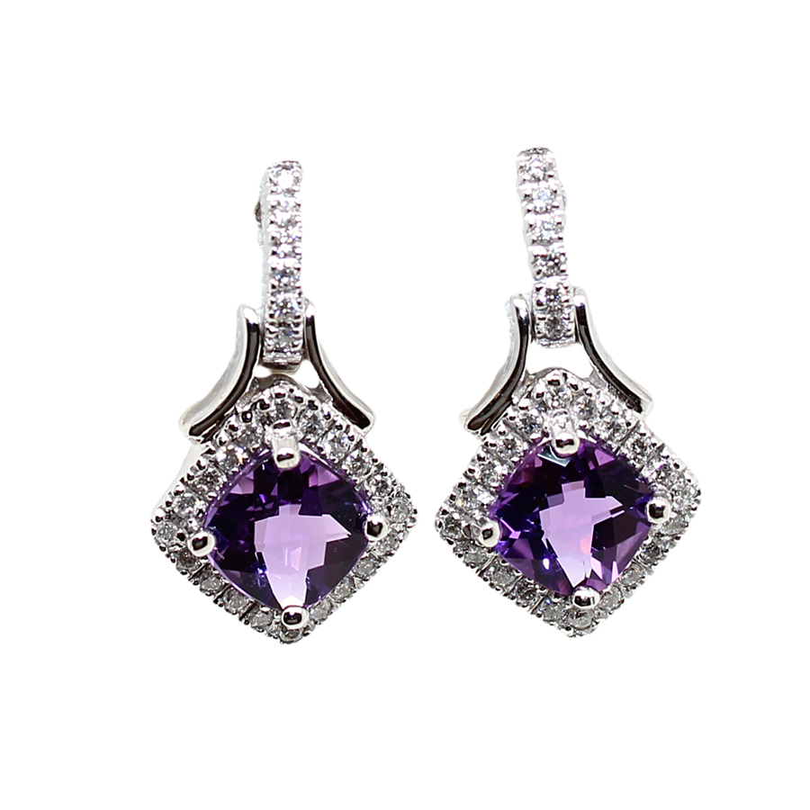 Estate 14 karat white gold Amethyst and Diamond earrings