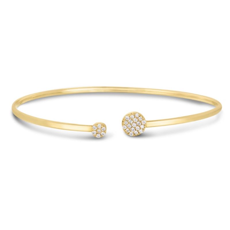 14 Karat Yellow Gold .26 Carat Diamond Cluster Cuff 2mm Bangle