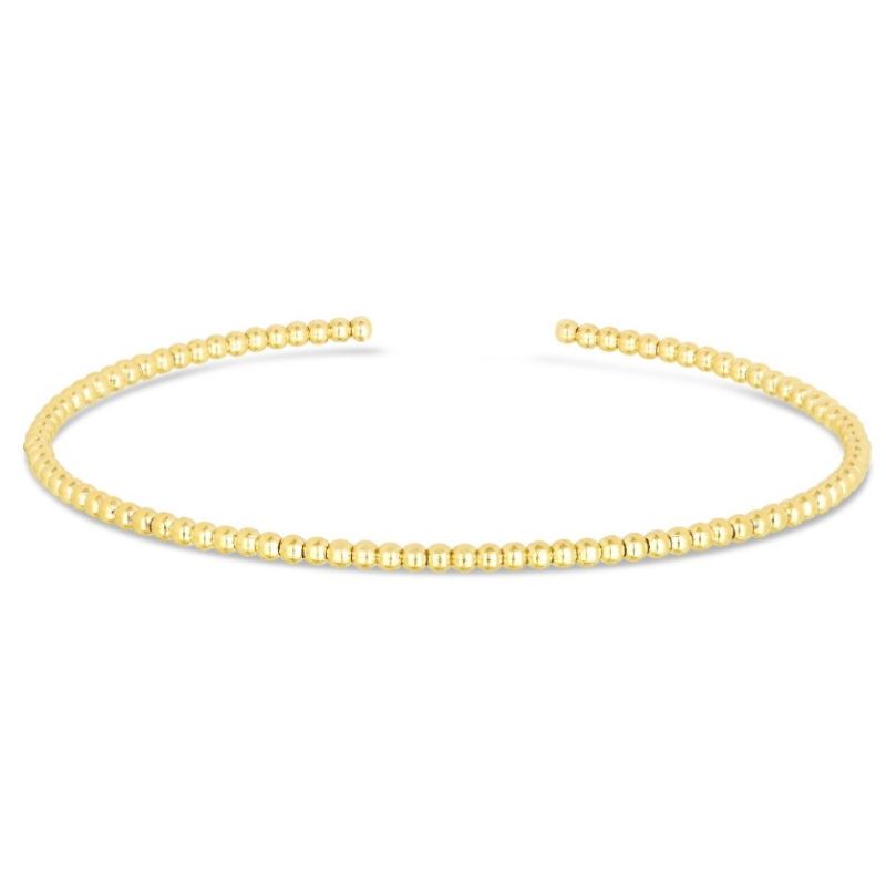 14 Karat Yellow Gold 2mm 6.5" Bead Cuff Bangle