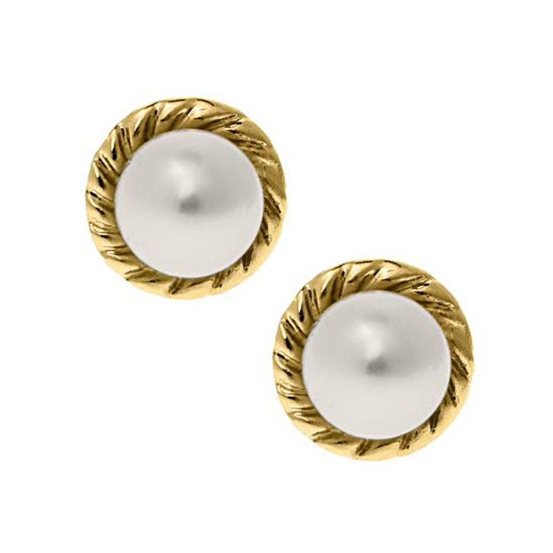 Yellow Gold Cultured Pearl Earrings