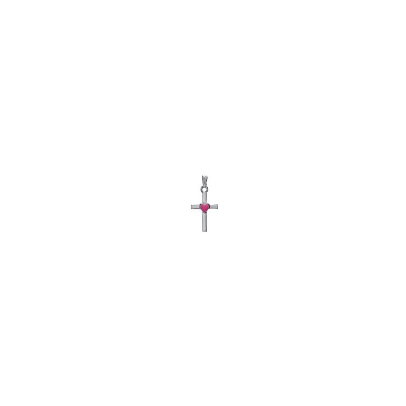 Baby's Sterling Silver Cross with Pink Heart Pendant Necklace